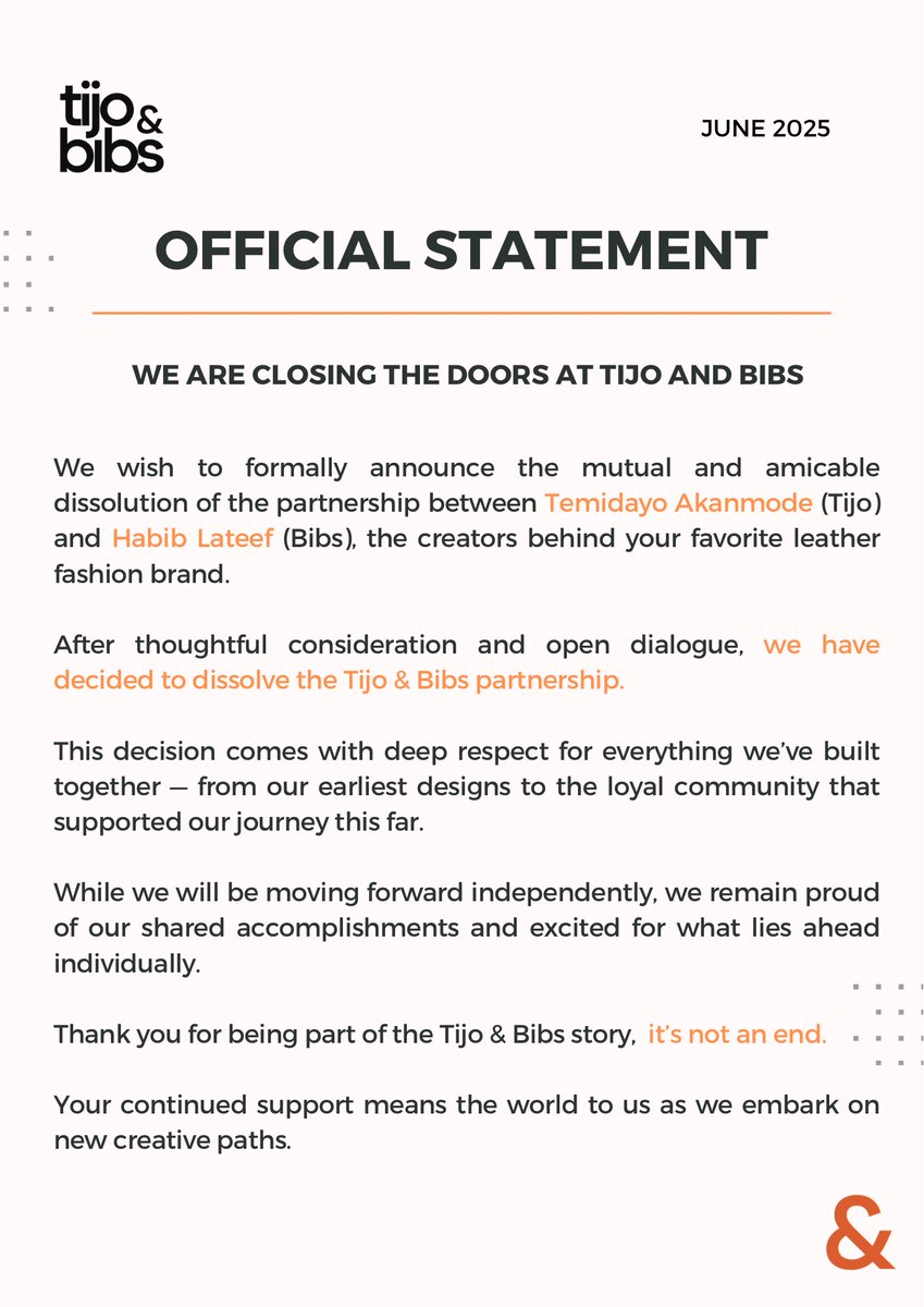 Yo Bibs. (@maybehabib) on Twitter photo a pause, not a stop.
will always love what we’ve built <a href="/tijoandbibs/">Tijo & Bibs™️</a> but it’s time to explore individual opportunities. a pause, not a stop.
will always love what we’ve built <a href="/tijoandbibs/">Tijo & Bibs™️</a> but it’s time to explore individual opportunities.