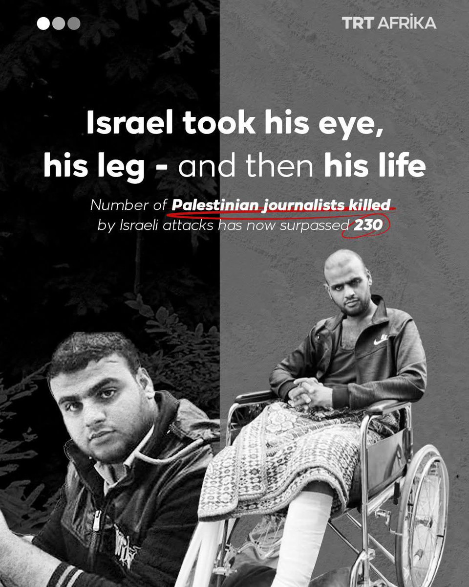 Palestinian journalist Mahmoud Issa Abu Sharbi is the latest among hundreds killed by Israel's 20-month long genocidal assault.

He had lost an eye and his leg, but was hoping for treatment before being deliberately targeted by a missile outside his home.
