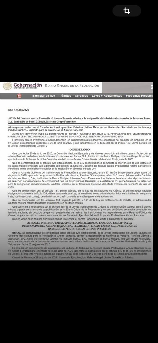 BGerardo's tweet image. AVISO del #IPAB que comunica que aprobó la designación del administrador cautelar de #Intercam Banco, S.A., quien se constituirá como #administrador único de la institución, #sustituyendo al consejo de administración, así como a la asamblea general de accionistas.