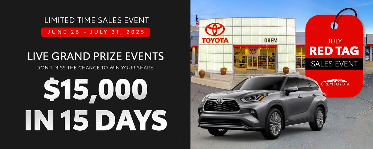 1007BOBFM's tweet image. Win $5k from Orem Toyota&apos;s Red Tag Sales Event! Click the link below and enter now!

bobfmutah.pulse.ly/ozrbwwmqov