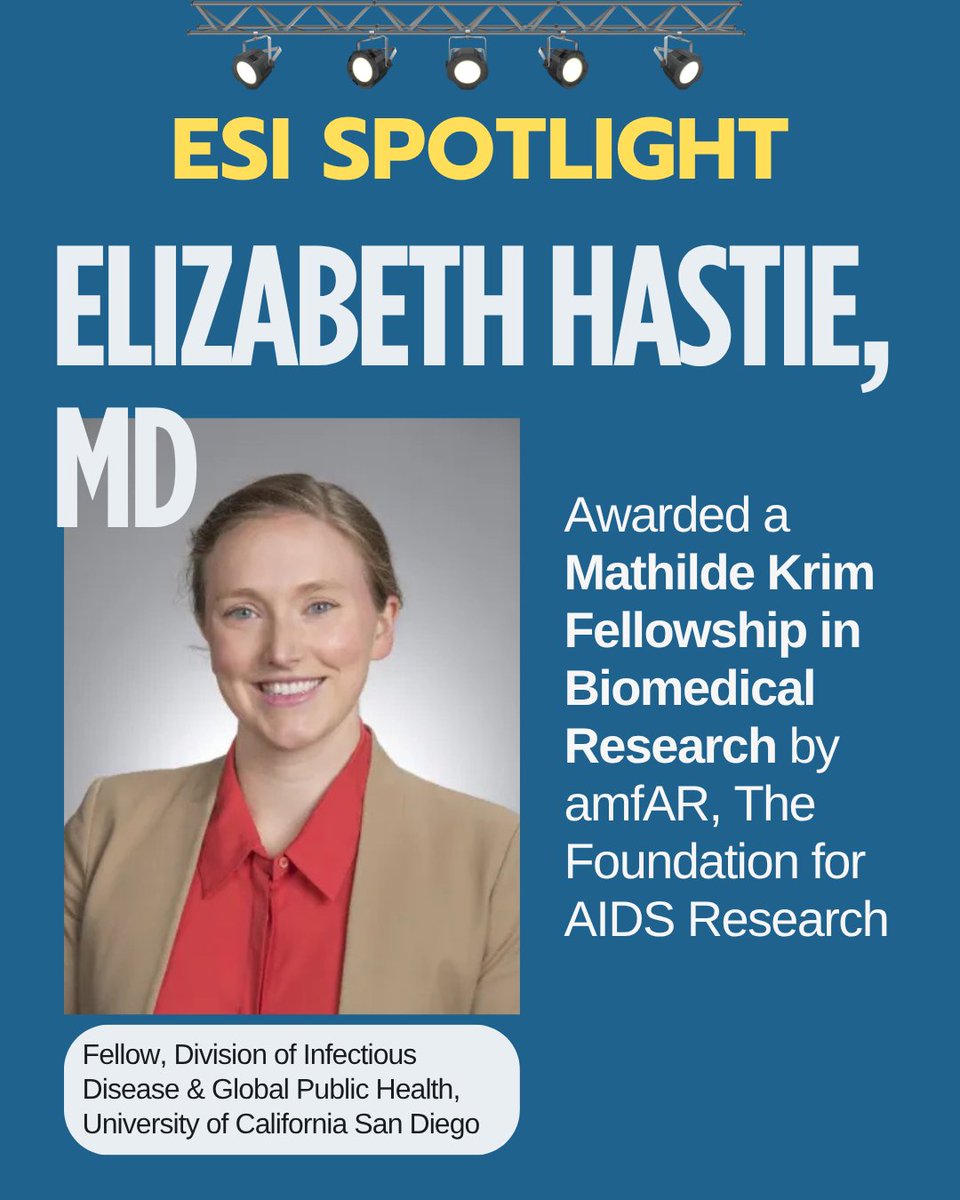 We are thrilled to announce that one of our outstanding early-stage investigators, Elizabeth Hastie, MD, has been awarded a prestigious Mathilde Krim Fellowship in Biomedical Research by amfAR, The Foundation for AIDS Research!