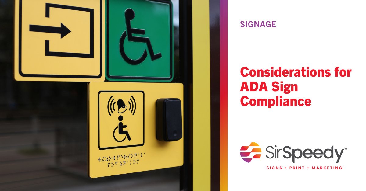 Creating effective ADA signs is an art and a science. Discover how thoughtful design can enhance accessibility and safety with these four tips. &gt; bit.ly/3G1OkuR

#SirSpeedy #ADASignage