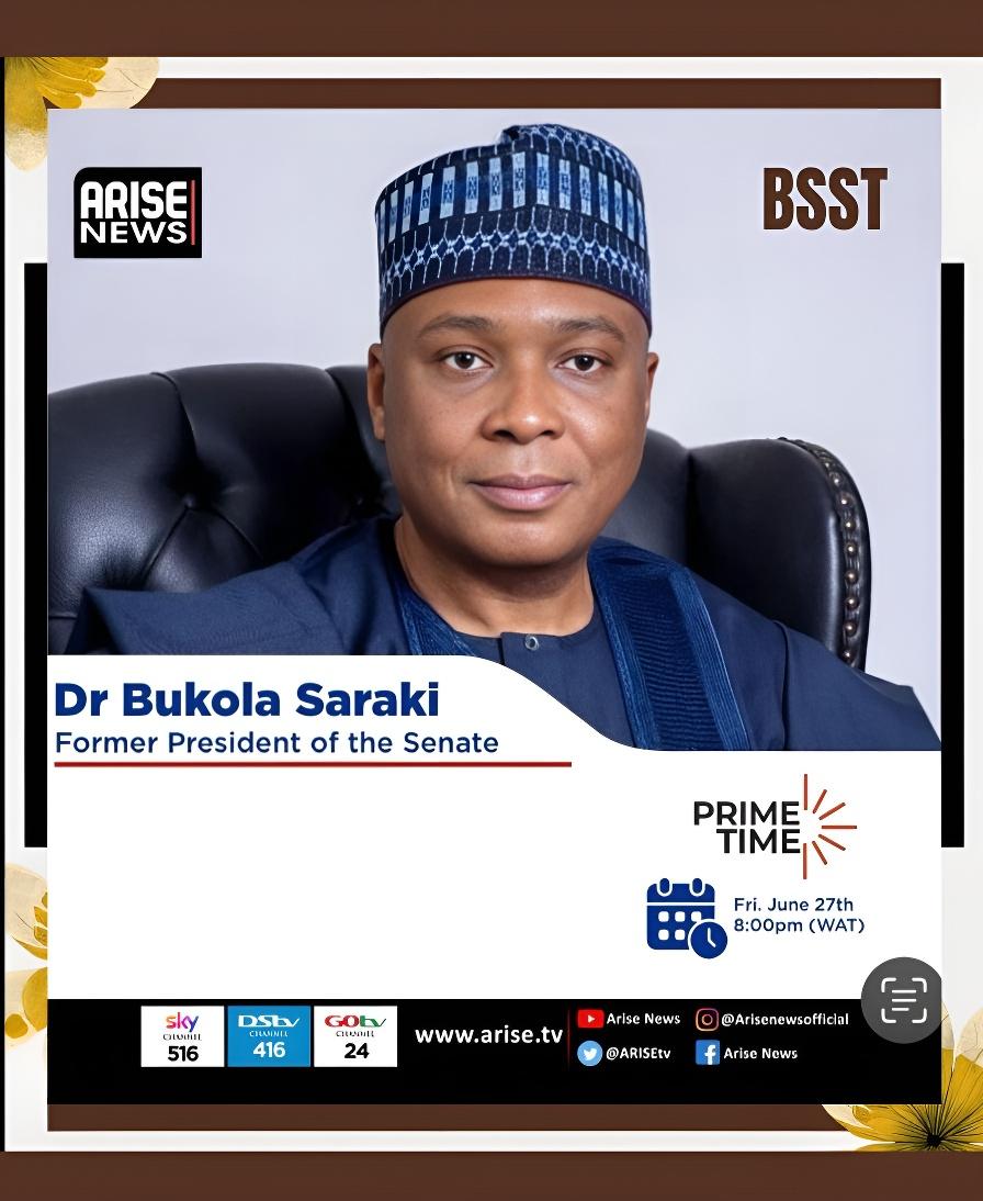 BukolaSarakiST's tweet photo. Get ready for a special broadcast! Dr. Abubakar @BukolaSaraki CON will be LIVE on Arise TV today at 8pm. Stay tuned for insightful discussions and updates. #DrSarakiLive #AriseNews #BSST https://t.co/YKFvakk02h