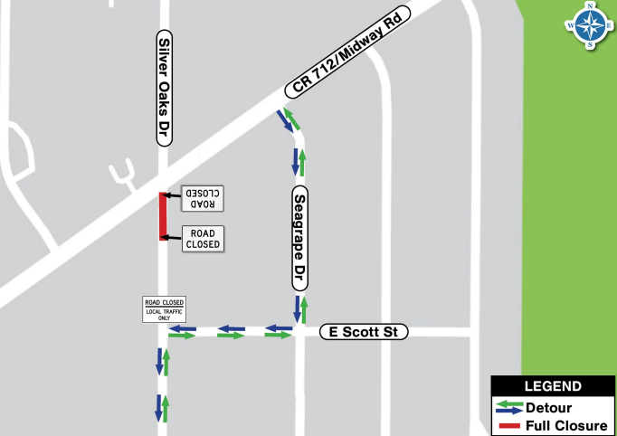 CLOSURE: Beginning at 9 AM Monday, June 30, southbound Silver Oaks Drive at CR 712/Midway Road will be closed daily through 4 PM on Friday, July 11, for drainage work. Signage will be posted to assist motorists. @StLucieGov