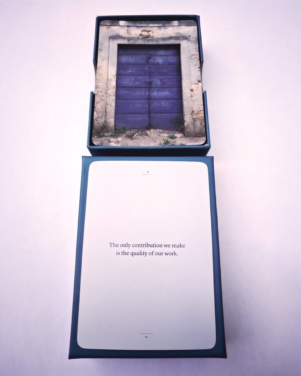 frippofficial's tweet image. The only contribution we make is the quality of our work.
...drawn this evening from the Guitar Craft Aphorisms 'Discipline' deck by RF.
robertfripp.mymerch.studio/product-catego…
Every card is backed with an individual doorway photo by Paolo Aizza.