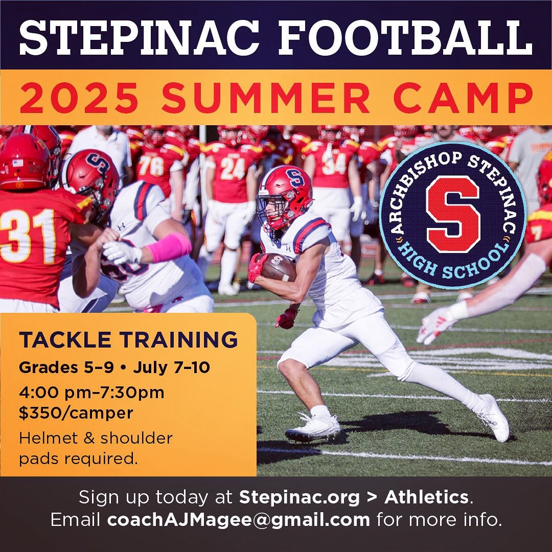 Time is ⏳, don’t miss out!

📍Register today at stepinac.org/athletics
Or contact Head Football Coach <a href="/MageeAj/">AJ MAGEE</a> at coachajmagee@gmail.com

#thefamily #🖐🏽Guyz4️⃣Life