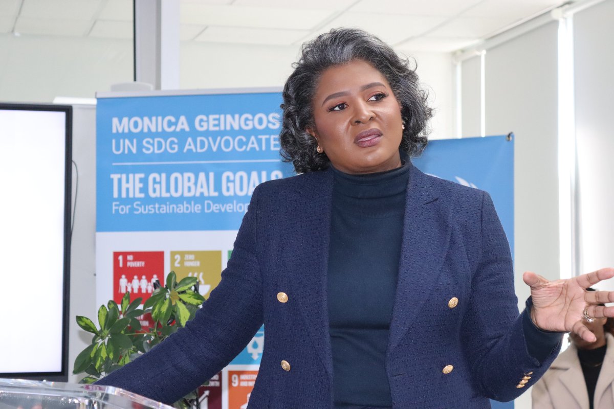 UNNamibia's tweet image. Yesterday, at a stimulating conversation with @UNNamibia staff, SDG Advocate Monica Geingos reminded that the SDGs must empower all youth-meet them where they are, speak their language & prioritise inclusivity. “We can’t just regulate AI / TikTok—we must teach critical thinking”