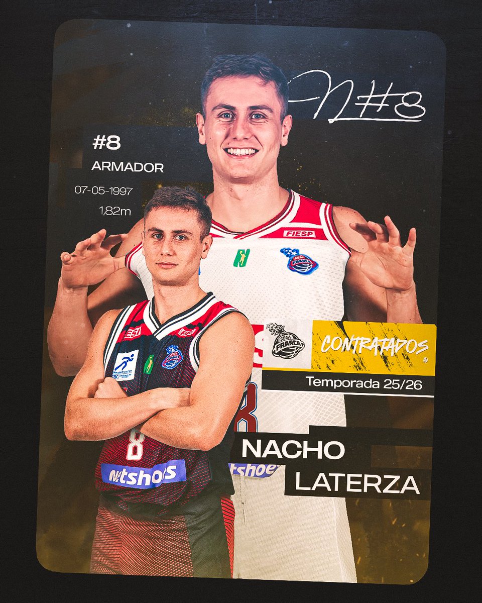 DE LA ARGENTINA PARA FRANCA!

NACHO LATERZA É SESI FRANCA!
⠀
O armador argentino Nacho Laterza é o novo reforço do Sesi Franca Basquete para a temporada 25/26!
⠀
Nacho chega com visão de jogo, personalidade forte e sangue frio nos momentos decisivos.

Bem-vindo ao Pedrocão!