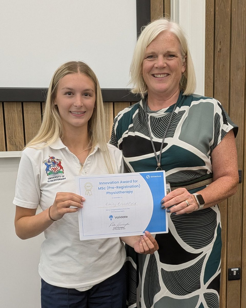 🏆 Huge congrats to Josh Morgan &amp; Emily Broadfield, winners of the SimVenture Award at the AHP Student Conference at <a href="/uniofglos/">University of Gloucestershire</a>!

Honoured for their resilience &amp; achievement, they’re true rising stars in physiotherapy! 👏✨

#SimVenture #Physiotherapy #StudentSuccess #Innovation