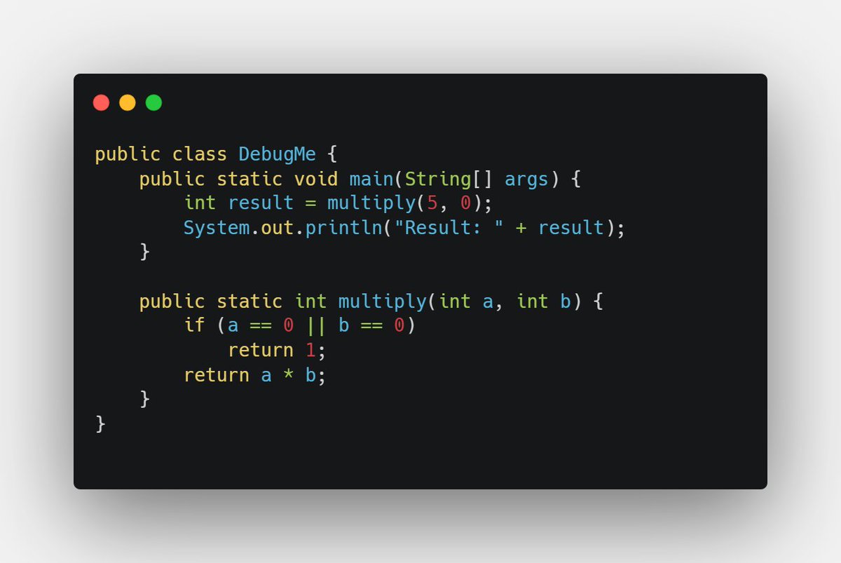nirabxcode's tweet image. 🛠️ #QuestionForGroup
Today I stumbled upon another Java bug 👀
Can you spot what&apos;s wrong in this code?
🧩 Difficulty: Easy
Put your debugging hat on 🧢
Let’s see who gets it first! 💬👇
#Java #Debugging #100DaysOfCode #CodeNewbie #NirabCodes