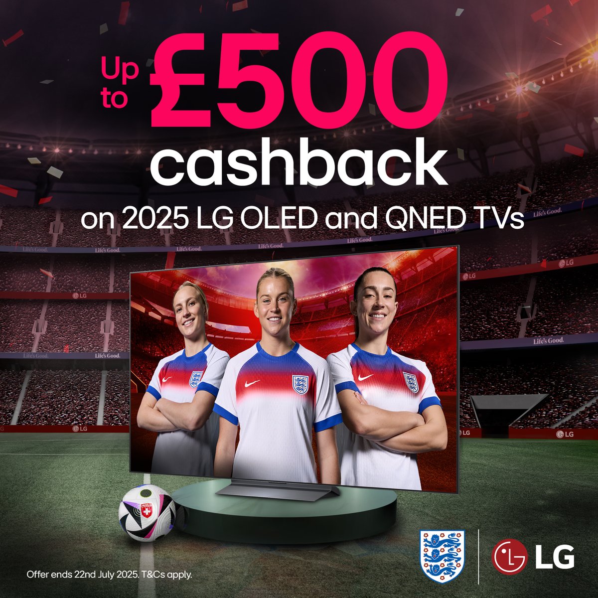 Experience every big moment like never before with LG's latest-generation TVs 🌟 ⚽

Get up to £500 cashback on 2025 LG OLED and QNED TVs - just in time for an unforgettable summer of sport. ✨ 

Shop now: lge.ai/601045zG6

#WatchingChangesEverything #OLEDTV #QNEDTV #Offer