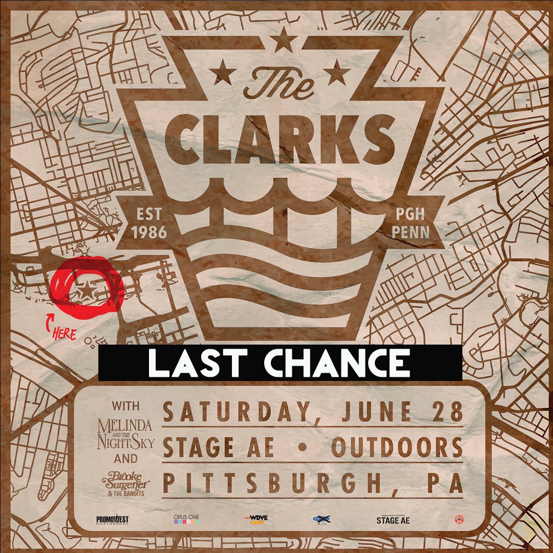 ATTENTION: You have ONE MORE DAY to get your tickets for The Clarks ultimate summer kickoff show at Stage AE! It'll be a night you won't want to miss. Grab your tickets while you still can here! bit.ly/3FqzbCJ