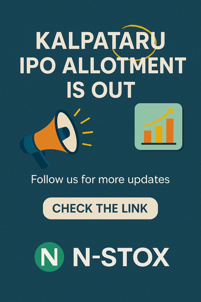 n_stox's tweet photo. 🚨 Kalpataru 🚨
🔥IPO allotment is OUT! 🔥
📈 Check your status now:
https://t.co/2TgnDVwmZb🔗
#KalpataruIPO #IPOAllotment #StockMarket #Investing #BSE #NSE #LatestUpdates #LatestNews #IPOAlert #IPOUpdate #ipobuzz #IPOs https://t.co/osDal7Gpvm