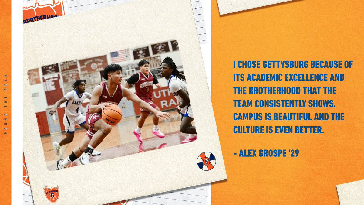 Gettysburg MBB (@gburgmbb) on Twitter photo SIGNED 🔏
Alex Grospe
<a href="/GrospeAlex/">Alex Grospe</a>
🟠Height: 5'10
🔵Position: Guard
🟠High School: South River
Swipe ➡️ to learn more about Alex!
Welcome To The Brotherhood!
#PoundTheRock SIGNED 🔏
Alex Grospe
<a href="/GrospeAlex/">Alex Grospe</a>
🟠Height: 5'10
🔵Position: Guard
🟠High School: South River
Swipe ➡️ to learn more about Alex!
Welcome To The Brotherhood!
#PoundTheRock