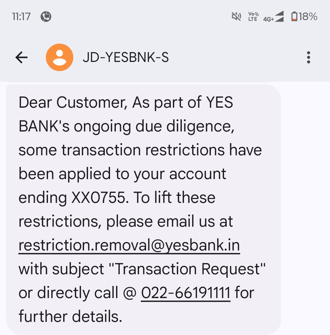 dharmdevsinh10's tweet photo. @YESBANK My acc no- 073961900000755. Transaction restrictions were applied. Bank officers reverified acc by home visit. But yet restrictions are not removed. I can't do payments. There is medical emergency. Plz plz remove restrictions. It's do or die situation. Plz help. @RBI https://t.co/XD91yJmnOP