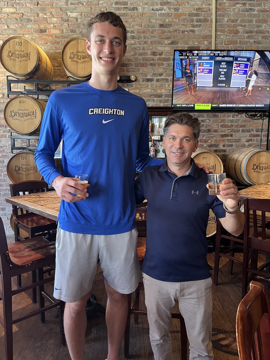 One of these guys was drafted by the <a href="/hornets/">Charlotte Hornets</a>.

The other might need a stepstool to change a lightbulb.

Congrats to <a href="/RyanKalkbrenner/">Ryan Kalkbrenner</a> on hearing your name called last night in the #NBADraft – good luck in Buzz City!

#DrinkLocal | #DrinkBrickway | #GoJays
