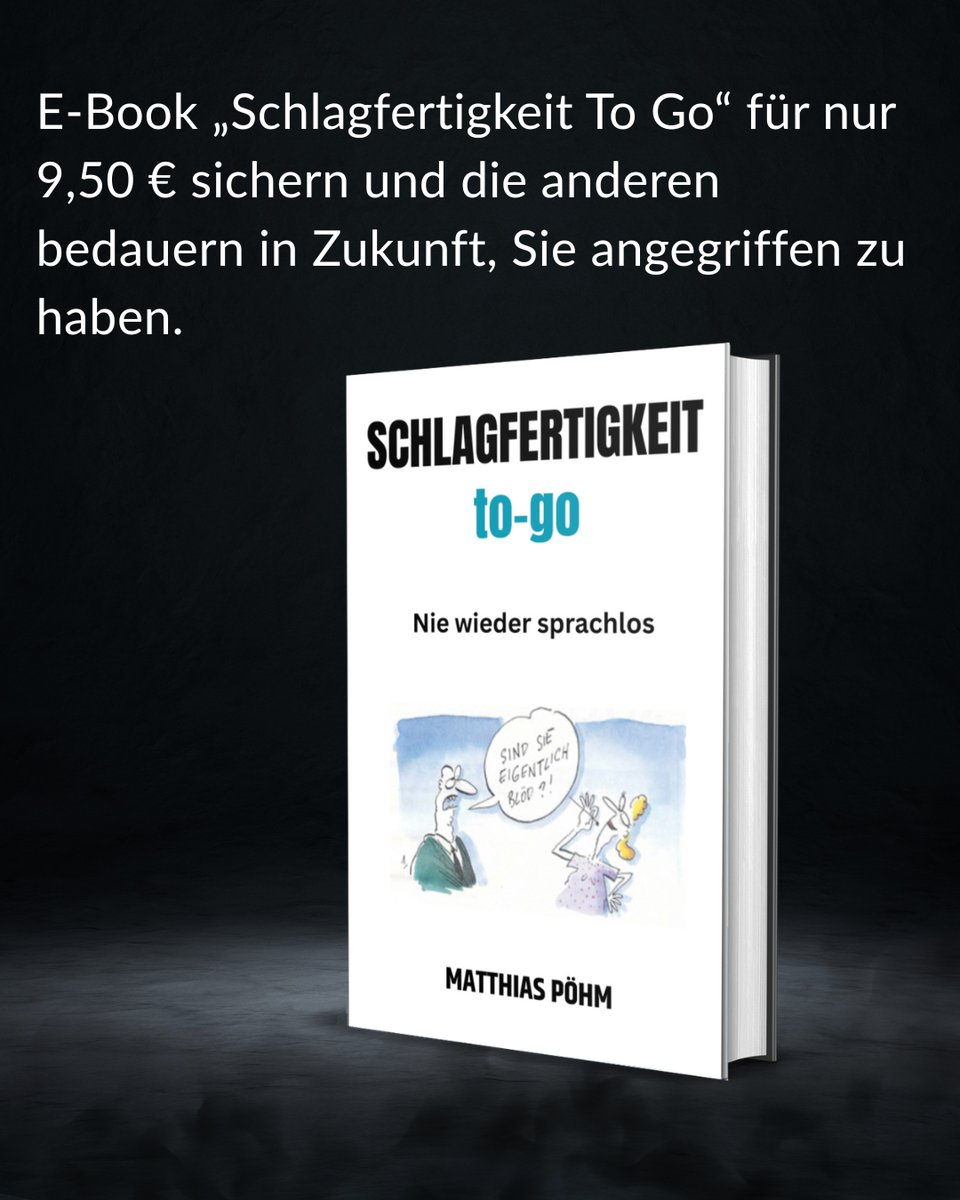 Mit dem E-Book „Schlagfertigkeit To Go“ bekommen Sie:
- Die 20 besten Schlagfertigkeitstechniken auf einen Blick
- Sofort umsetzbare Strategien für Alltag, Job und Diskussion
- Kompakt, klar, effektiv – ideal zum souveränen Reagieren
👉poehm.com/schlagfertigke…
