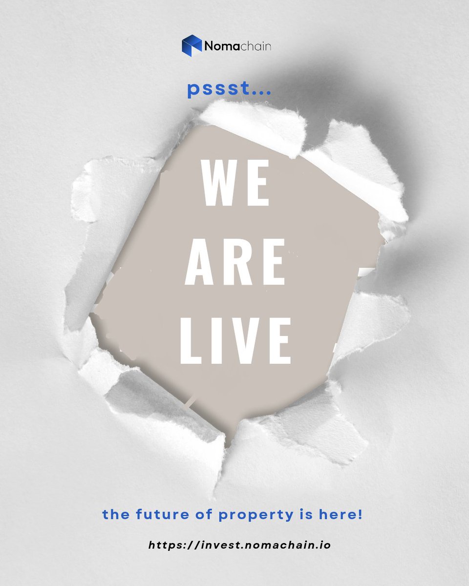 💙 NOMA'S FIRST TOKENIZED PROPERTY NOW LIVE! 
In store is;
•Passive rental income for token holders 
•Exposure to real estate appreciation 
•Backed by real property, not hype 
•Fractional ownership from $50 

DON'T JUST TRADE TOKENS. OWN TOKENS BACKED BY PROPERTY.

#NOMA