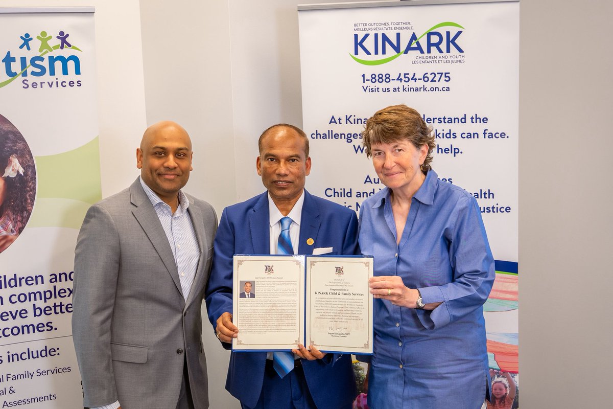 LoganKanapathi's tweet photo. Proud to join Kinark Child &amp; Family Services for the OAP Workforce Grant announcement. Thank you to Minister @MichaelParsa , our government &amp; the dedicated Kinark team for supporting youth with special needs, especially Autistic children. Together, we build brighter futures. https://t.co/v1318RvDd9