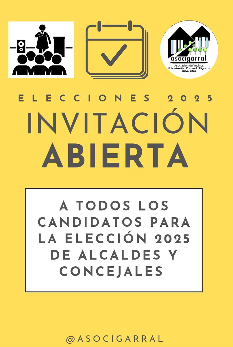 Invitación abierta a los candidatos a la alcaldía de El Hatillo 
La Asociación de Vecinos - Asocigarral extiende una cordial invitación a todos los candidatos a la Alcaldía de El Hatillo para que visiten nuestra comunidad. 
Sigue 👇🏼👇🏼👇🏼👇🏼👇🏼👇🏼👇🏼