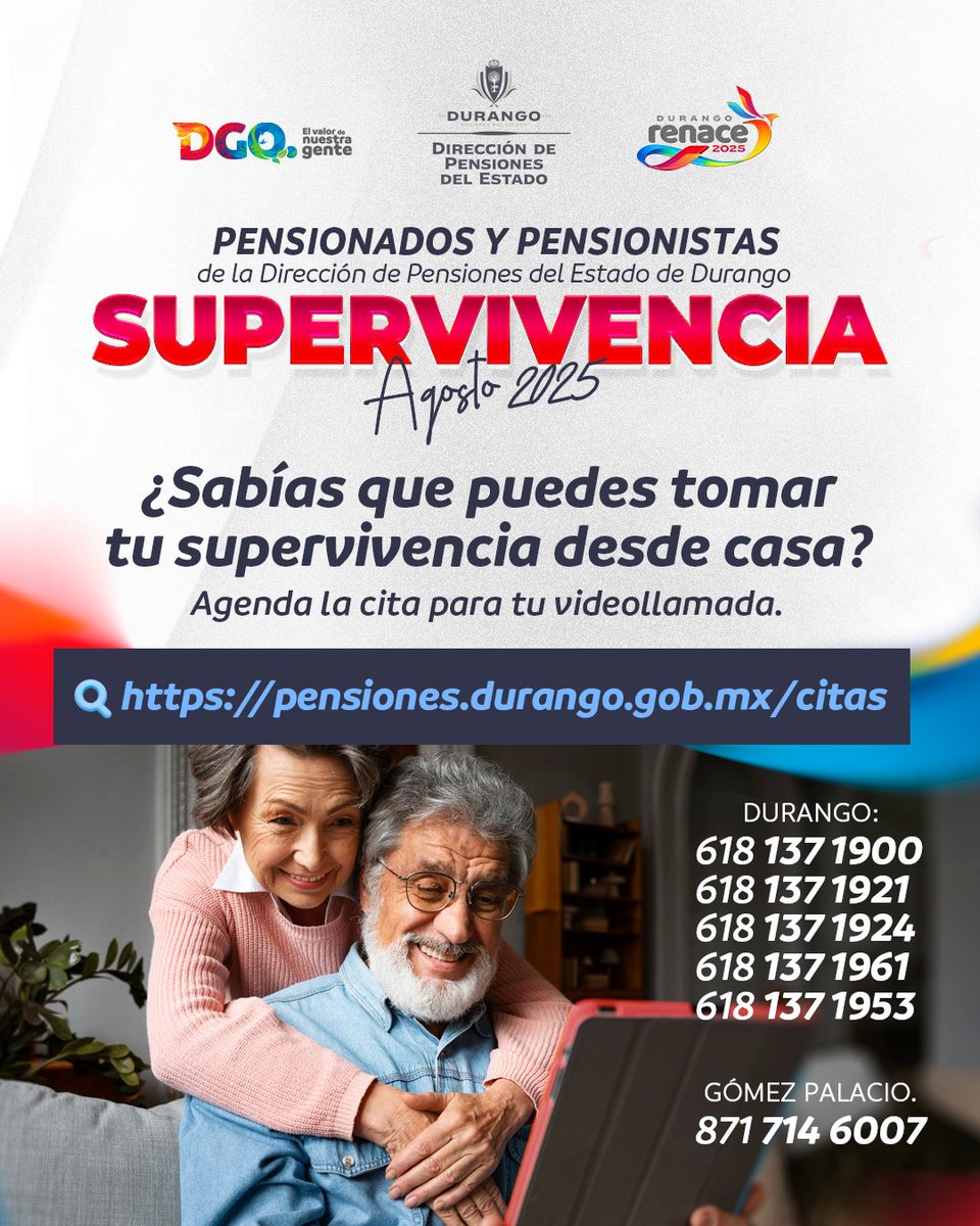 dpedgo's tweet image. #Supervivencia #Agosto2025 Link citas en: pensiones.durango.gob.mx/citas/index.ht…
