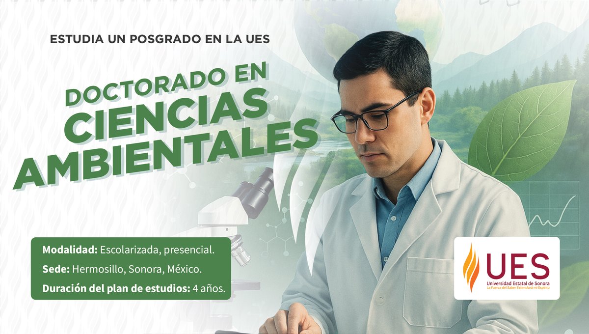 🌿🎓 ¡Convocatoria abierta! La UES invita a egresadas y egresados de maestrías en áreas afines a postular al Doctorado en Ciencias Ambientales. 🌱📝

🔎 Conoce más: bit.ly/UES_DCA
📄 Convocatoria 2025: aspirantes.ues.mx/posgrado/Convo…
📝 Regístrate AQUÍ: forms.office.com/r/kszrJpBTFz