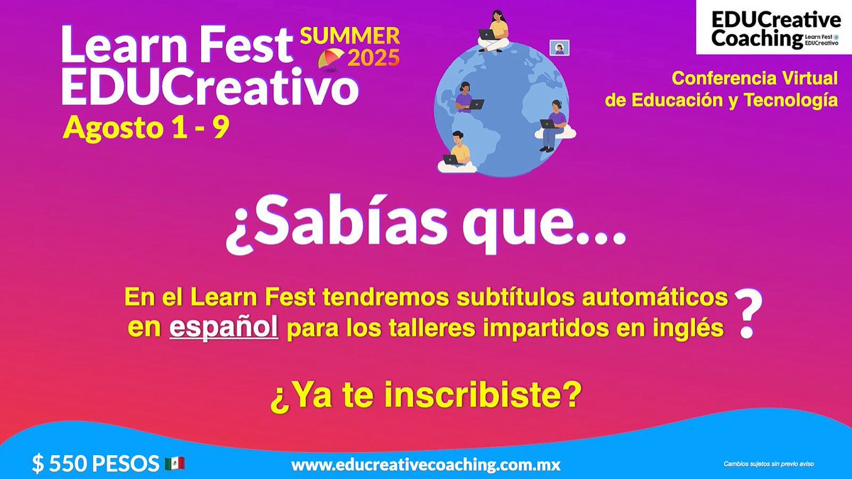 ¿Sabías que...?    ¡Inscríbete ahora!
Boletos en: learnfest25.eventbrite.com.mx 
Revisa el programa de conferencias en: educreativecoaching.com.mx
