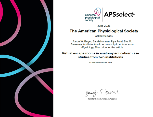 Advances in Physiology Education (@advphysioleduc) on Twitter photo 🎊Congrats to Aaron W. Beger et al. for the #APSSelect paper "Virtual escape rooms in anatomy education: case studies from two institutions"
🖱️ow.ly/zqh050WhGnL
<a href="/evamariesweeney/">Dr Eva Sweeney</a> <a href="/QUBelfast/">Queen's University Belfast 🎓</a> @VCOMvirginia
#EscapeRoom #AnatomyEducation 🎊Congrats to Aaron W. Beger et al. for the #APSSelect paper "Virtual escape rooms in anatomy education: case studies from two institutions"
🖱️ow.ly/zqh050WhGnL
<a href="/evamariesweeney/">Dr Eva Sweeney</a> <a href="/QUBelfast/">Queen's University Belfast 🎓</a> @VCOMvirginia
#EscapeRoom #AnatomyEducation