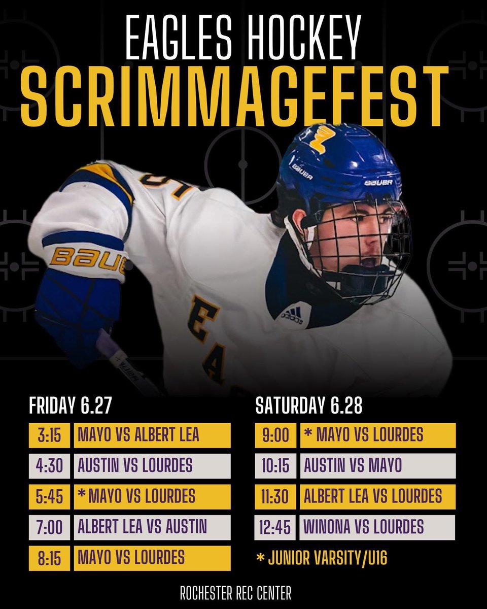 Lourdes Eagles Hockey (@lhsboyspuck) on Twitter photo A little Section 1 Summer Showdown in Rochester begins today! 
Come check out some free hockey at the Rochester Recreation Center A little Section 1 Summer Showdown in Rochester begins today! 
Come check out some free hockey at the Rochester Recreation Center