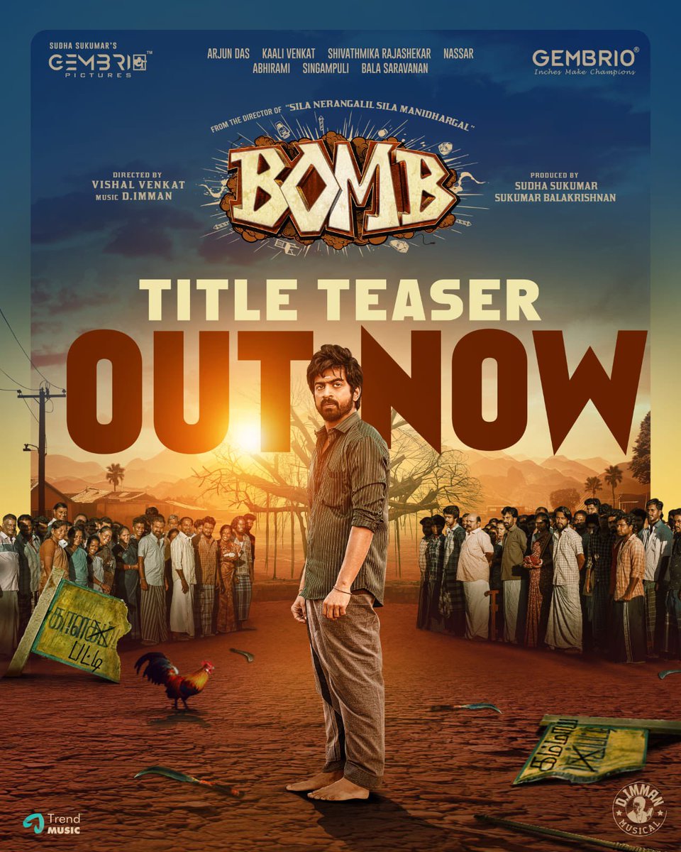 Gembrio Pictures (@gembriopictures) on Twitter photo Yenga - Koomapatti 😜 pathi kelvipaturpeenga …
It’s time to see what’s happening in “Kaalakammaipatti” where it’s about to explode..
Watch the riotous ride in the #BombMovie Title Teaser out now 💣
▶️youtu.be/TcUYnqjvYZ4
Starring: <a href="/iam_arjundas/">Arjun Das</a> <a href="/ShivathmikaR/">Shivathmika Rajashekar</a> <a href="/kaaliactor/">Kaali Venkat</a> Yenga - Koomapatti 😜 pathi kelvipaturpeenga …
It’s time to see what’s happening in “Kaalakammaipatti” where it’s about to explode..
Watch the riotous ride in the #BombMovie Title Teaser out now 💣
▶️youtu.be/TcUYnqjvYZ4
Starring: <a href="/iam_arjundas/">Arjun Das</a> <a href="/ShivathmikaR/">Shivathmika Rajashekar</a> <a href="/kaaliactor/">Kaali Venkat</a>