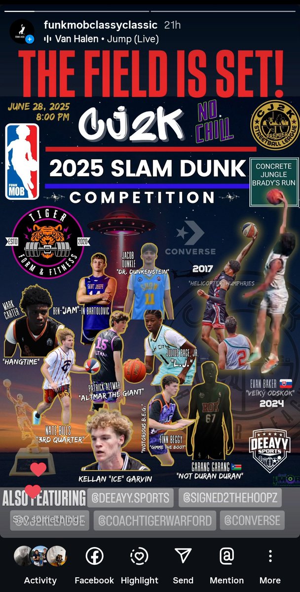 2025 CJ2K "NO CHILL" SLAM DUNK COMPETITION.  Saturday, June 28 @ 8pm EST.  Got a special one in the makings!  Some incredible high-risers and Honorary Judges that will be on location.  #NOCHILL 🚀🚁🪂✈️🚨⛽️