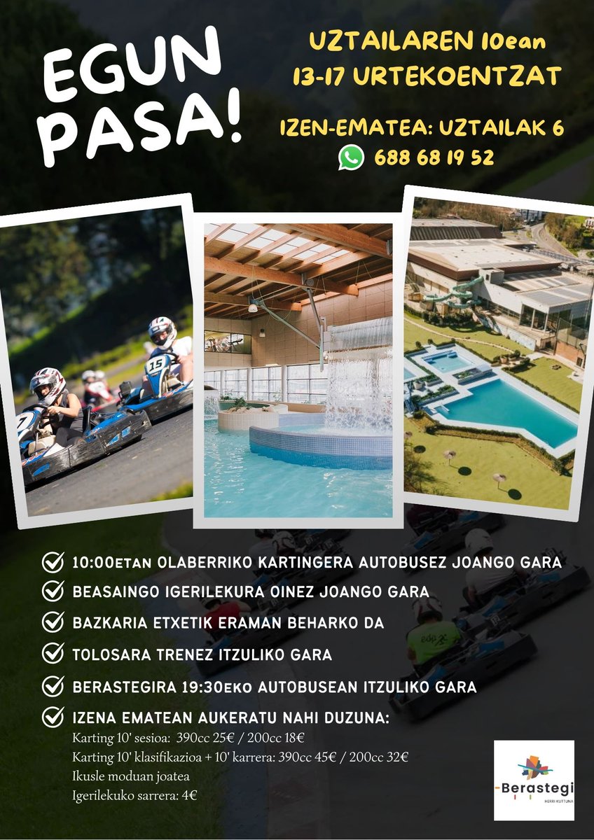 Gaztelekutik irteera Olaberriako Kartingera eta Beasaingo igerilekura!