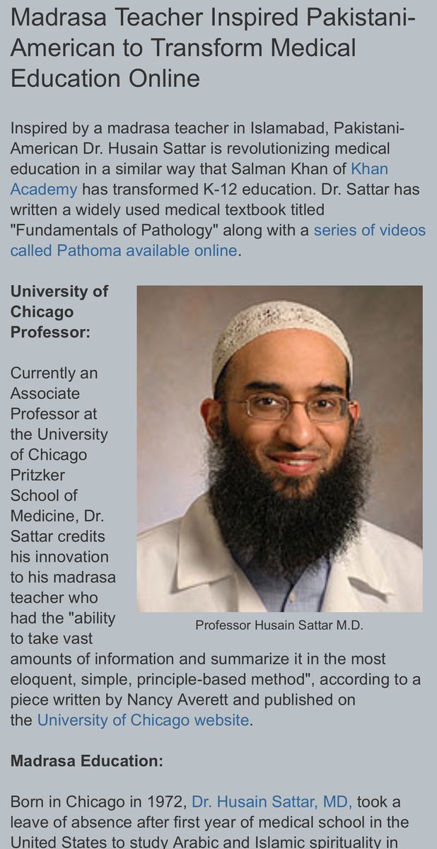 JundullahX313's tweet image. Dr. Husain Abdul Sattar,a Dr. and Prof. at the Univ. of Chicago,revolutionized medicine through the creation of Pathoma &amp;amp; is considered a celebrity in the medical world, with many doctors indebted to his work. While achieving so much he still didn&apos;t become a modernist or athiest.