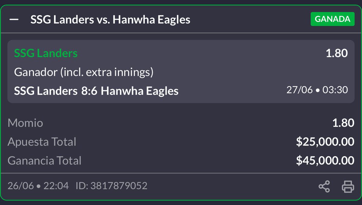 PicksPicks5's tweet photo. ‼️BOOOOOOOOOOOMM⁉️

GANAMOS TODA LA KBO ✅✅

✅PARLEY JUBILADOR
✅STAKE30 
✅STAKE30

LOS FINES DE SEMANA SON MÍOS 📆 Accesos a Julio Premium YA disponibles mi gente 🫂

Nuevamente jornada gratis , y nuevamente jornada perfecta FELICIDADES🫵🏻🎉

Enséñame tu parley ganado 💭👇🏻 https://t.co/0Ry280asgD