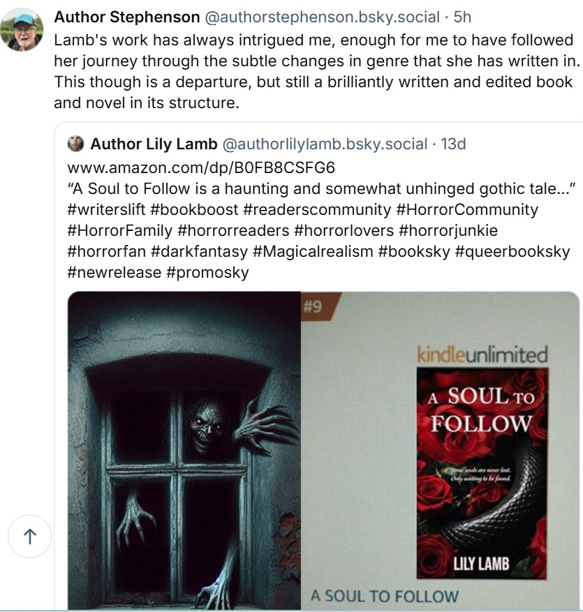 Author Lily Lamb (@shetwink) on Twitter photo <a href="/GavinGeddes7/">Gavin Geddes</a> amazon.com/SOUL-FOLLOW-Li…
REVIEW- Lily puts her Heart & Soul into virtually every word of this Paranormal Romance/thriller.
You can’t put the book down until you finish it.
I highly recommend this beautifully chillingly written book. <a href="/GavinGeddes7/">Gavin Geddes</a> amazon.com/SOUL-FOLLOW-Li…
REVIEW- Lily puts her Heart & Soul into virtually every word of this Paranormal Romance/thriller.
You can’t put the book down until you finish it.
I highly recommend this beautifully chillingly written book.