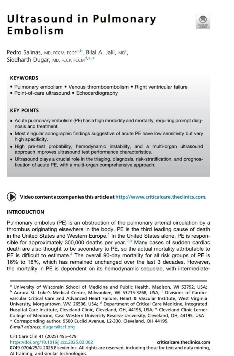 Ecografía en Embolismo Pulmonar 🫁🩸 

🔰📚Crit Care Clin 2025

doi.org/10.1016/j.ccc.…

Enlace a Artículo Completo 👇🏼✅🆓t.me/SoMELaguna