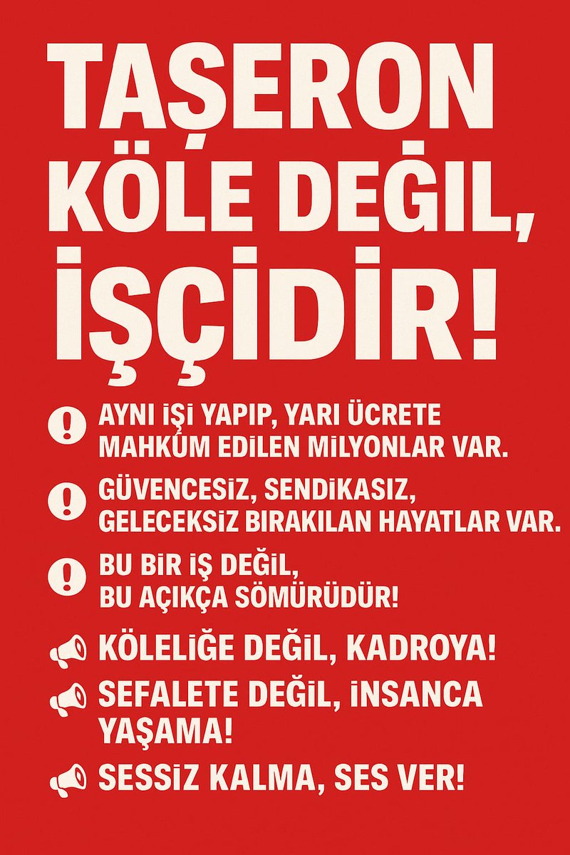 Taşeron işçilere verilen kadro sözü ne zaman tutulacak? KİT'lerde yıllardır emek veren binlerce taşeron işçi verilen sözlerin tutulmasını bekliyor
Seçim zamanı dillendirilen “herkese kadro” vaadi neden unutuldu?
Emeğin karşılığı oyalama değil güvenceli kadro olmalı
<a href="/RTErdogan/">Recep Tayyip Erdoğan</a>