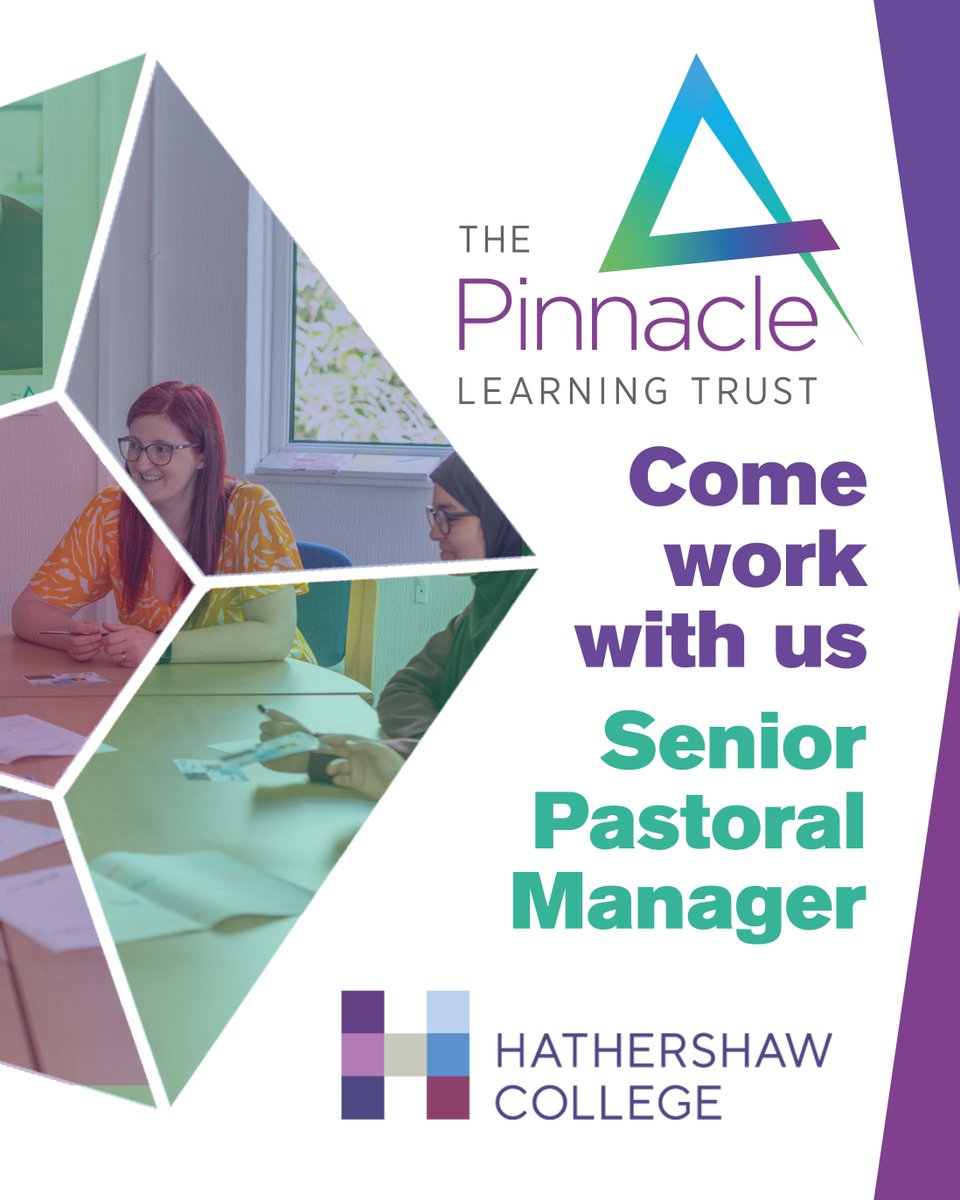 The Pinnacle Learning Trust (@pinnacletrust) on Twitter photo Come and work with us - Senior Pastoral Manager at <a href="/HathershawC/">Hathershaw College</a>:
bit.ly/445D2iq
Closing date for applications is Friday 11th July, midday. Come and work with us - Senior Pastoral Manager at <a href="/HathershawC/">Hathershaw College</a>:
bit.ly/445D2iq
Closing date for applications is Friday 11th July, midday.