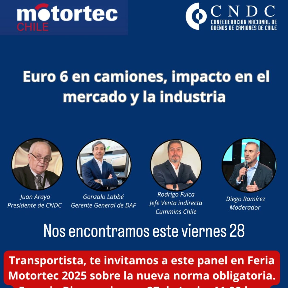 ESTAMOS ESTA MAÑANA CON INTERESANTISIMO PANEL SOBRE NORMA EURO 6.
La cita es a las 11.00 en el marco de Feria Motortec 2025. Nos puedes seguir por redes sociales de la CNDC y por acá.
No te lo pierdas porque está la voz de la industria!!