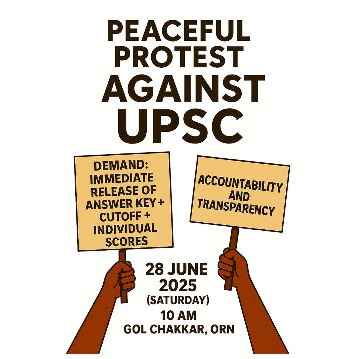 sharma_pragyaa's tweet image. Aspirants, it’s time to stand together! We demand transparency &amp;amp; accountability.
We demand:
🔹 Answer Key
🔹 Cutoff
🔹 Individual Marks
✊ Join the protest. Raise your voice. Demand what’s rightfully yours.
📍Join the Protest for UPSC Reforms!
#UPSC
#UPSCreforms
#releaseanswerkey