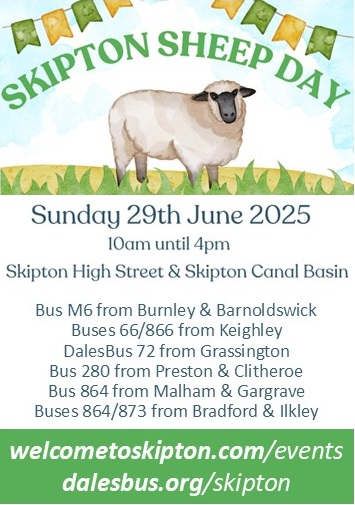 DalesBus's tweet photo. Sheep Day is back in Skipton this Sunday, 29th June 2025:
🐏 Traditional sheep displays
🧀 Local food & craft stalls
🎶 Live music
🕳️ NEW: Caving on the High Street!
Go by bus or train for a great day out.
Single bus fares are just £3!
https://t.co/rdSGkywSOZ https://t.co/20bSejyOUN