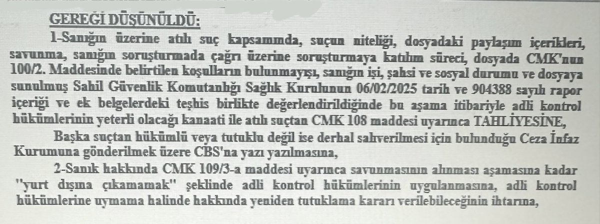 💥AV. BURAK SALDIROĞLU TAHLİYE EDİLDİ

Cumhurbaşkanına hakaret iddiasıyla 48 gündür hukuka aykırı biçimde tutuklu kalan meslektaşımız Burak Saldıroğlu,
hakkındaki iddianamenin kabul edilmesinin hemen ardından İstanbul 61. Asliye Ceza Mahkemesinin kararıyla biraz önce tensiben