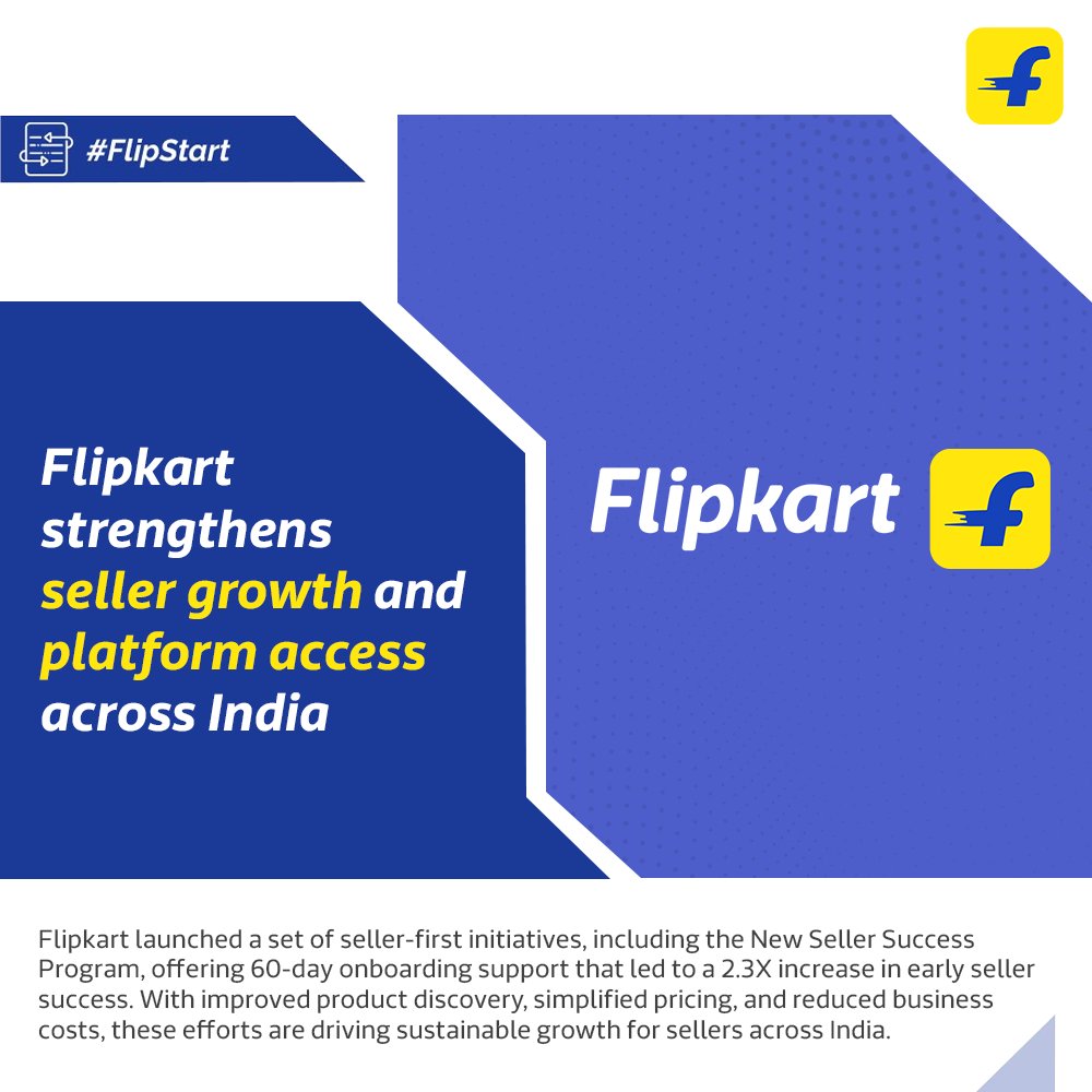 FlipkartStories's tweet image. .@Flipkart launched new seller-first initiatives to expand access to e-commerce and simplify online selling.
The New Seller Success Program offered 60-day onboarding support, leading to a 2.3X rise in early business success. Enhancements in selection discovery and pricing also…