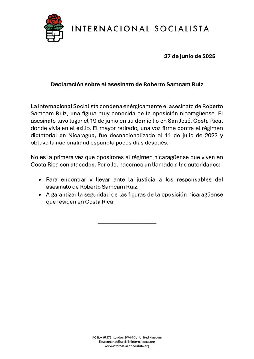 Soc_Intl's tweet image. Spanish: Declaración sobre el asesinato de Roberto Samcam Ruiz
English: Statement on the assassination of Roberto Samcam Ruiz
French: Déclaration sur l’assassinat de Roberto Samcam Ruiz