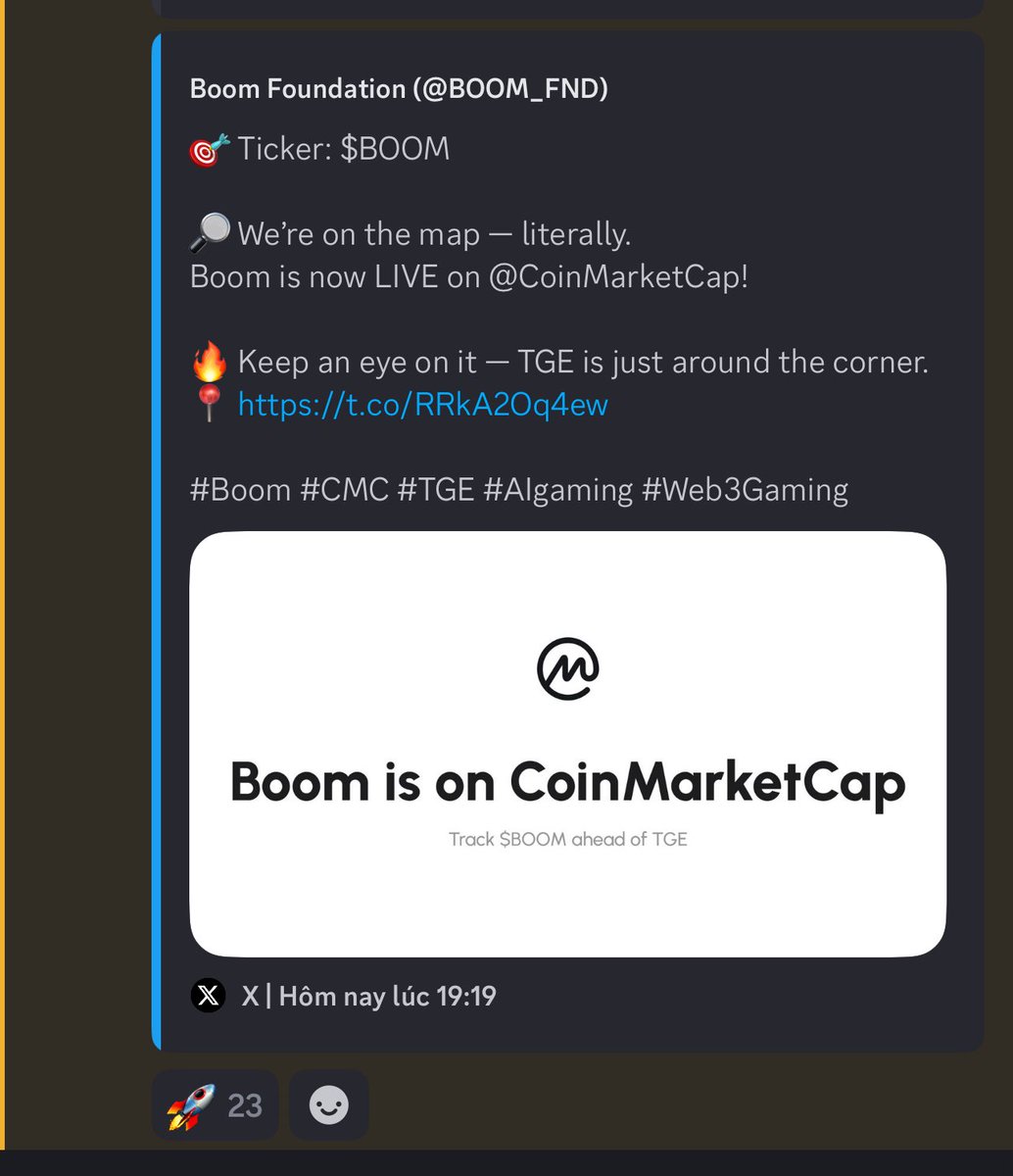 THUẬN KIỀU LÊ (Ø,G) Solix (@thuankieule) on Twitter photo 🚀 Reminder: GamerBoom (BOOM) – Now Listed on CoinMarketCap, Stack $BOOM Points! 🔥
Hey folks! 😎
GamerBoom (<a href="/BOOM_FND/">Boom Foundation</a>) has officially revealed its token ticker: $BOOM and is now listed on CoinMarketCap! Keep checking in with BNB and SOL to stack $BOOM points and maximize your 🚀 Reminder: GamerBoom (BOOM) – Now Listed on CoinMarketCap, Stack $BOOM Points! 🔥
Hey folks! 😎
GamerBoom (<a href="/BOOM_FND/">Boom Foundation</a>) has officially revealed its token ticker: $BOOM and is now listed on CoinMarketCap! Keep checking in with BNB and SOL to stack $BOOM points and maximize your