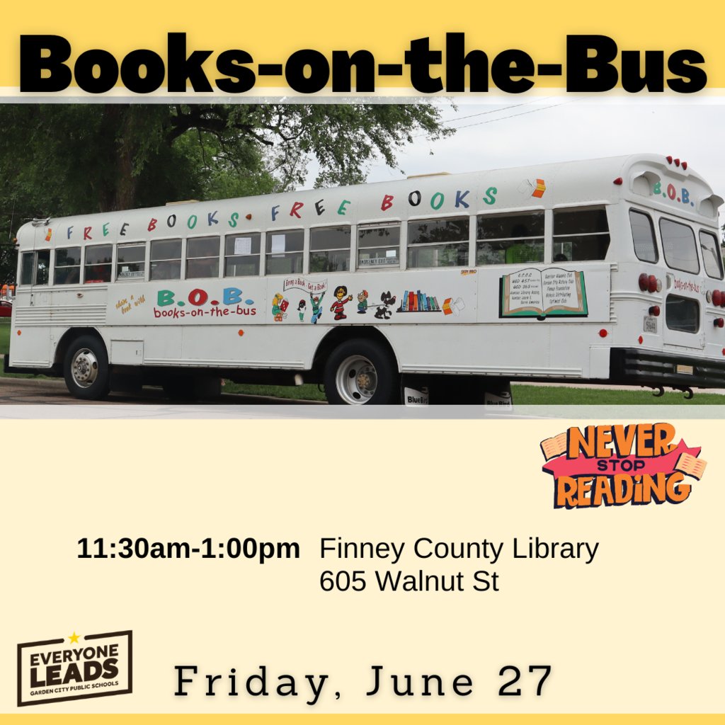 The USD 457 Books-on-the-Bus will visit The Finney County Library on Friday. Find out more at: gckschools.com/article/2237190