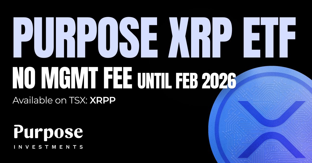 No management fees, no worries.

The Purpose XRP ETF, $XRPP, is now available without management fees until February 2026. It's the regulated, low-cost way to invest in the #crypto asset redefining cross-border payments.

🔗 Learn more: purposeinvest.com/funds/purpose-…