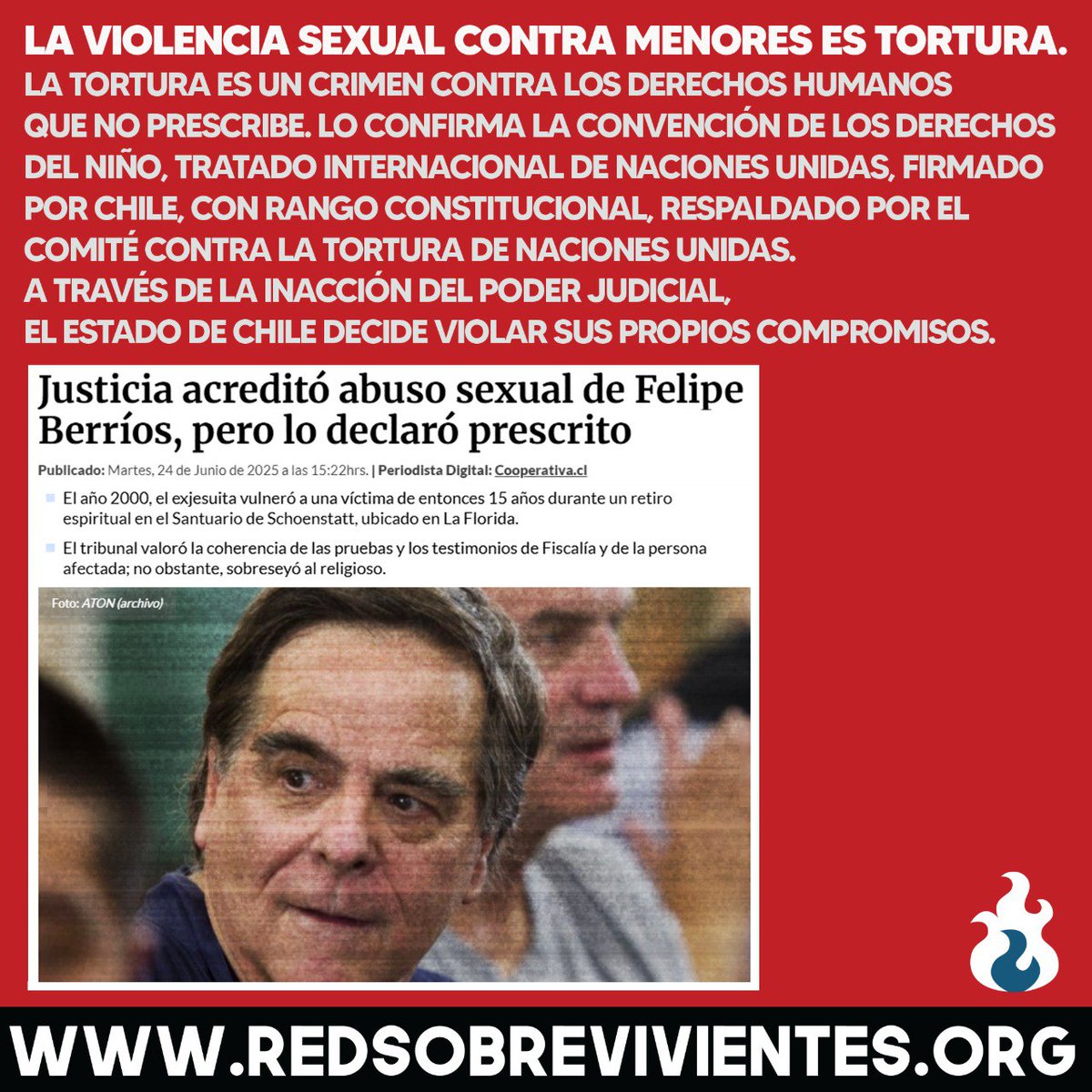 Es tortura, es imprescriptible, la Iglesia es cómplice y el Estado responsable.
#AbusoSexualInfantil #NoMasSENAME #SENAME #mejorniñez #abusosensename #scoutschile #scoutschilenos #abusosenlosscouts #AbusosEnLaIglesia #AbusosEnElDeporte #sobrevivienteschile🇨🇱