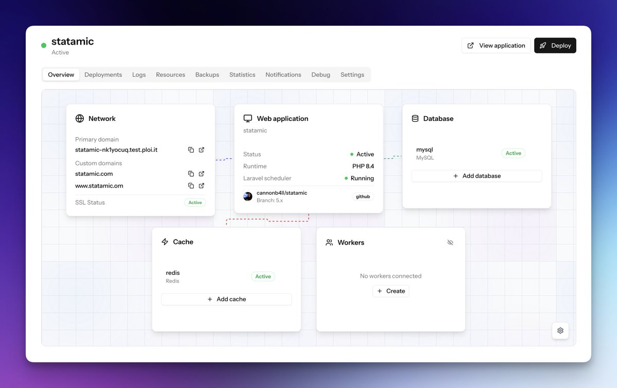Ok, it is time! 👀

Meet: Ploi Cloud 🌟

A fully EU-based Cloud Hosting solution for your applications like Laravel, Statamic, WordPress, and many more ✌️

I need testers! DM me to get started (for free obviously) 🔥

Also, sign up for the waitlist 👇
