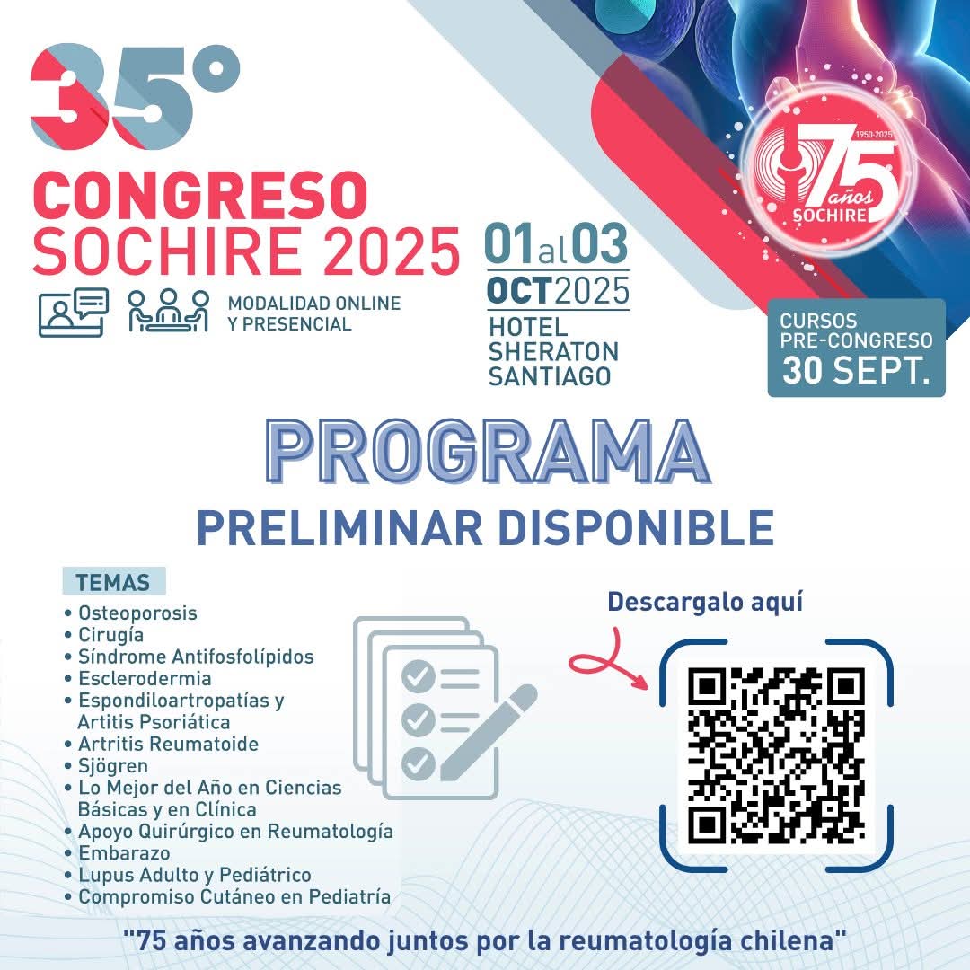 Programa preliminar ya disponible! Te invitamos a descubrir los temas clave que abordaremos en el Congreso SOCHIRE 2025